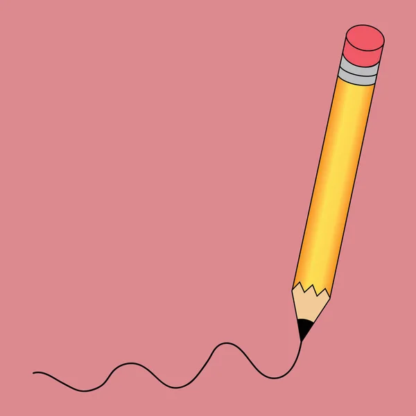 Lápiz - icono vectorial en amarillo con una línea negra sobre fondo rojo aislado. Copia espacio para texto. ilustración EPS10 — Vector de stock