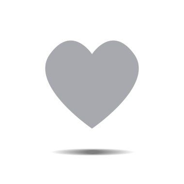 Kalp simge vektör gri. Aşk sembolü. Sevgililer günü işareti, gölge, grafik ve web tasarım, logo için düz stil beyaz zemin üzerine izole amblemi. Eps10 piktogram