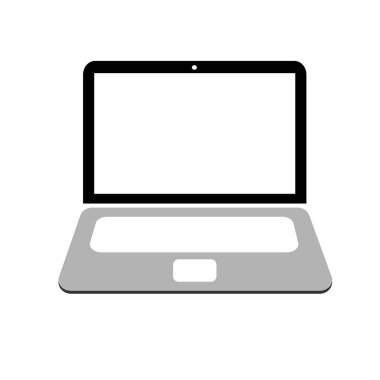 Dizüstü siyah beyaz arka plan üzerinde izole trendy düz stil gri simgesinde. Web sitesi tasarımı veya logo veya app veya kullanıcı arabirimi bilgisayar simgesi. Vektör çizim, Eps10.