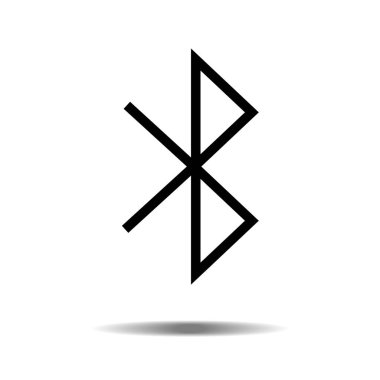 Beyaz arka plan üzerinde izole gölge ile siyah simge Bluetooth düz işareti vektör