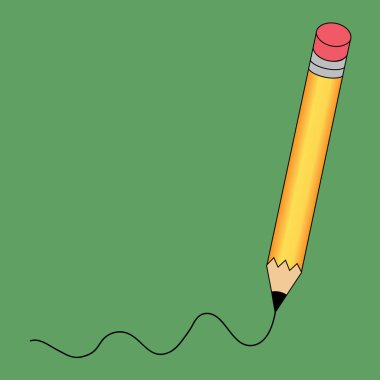 Kalem - vektör simgesi sarı izole yeşil zemin üzerine bir yazı siyah çizgiyle. Metin için yer kopyalayın. şekil Eps10