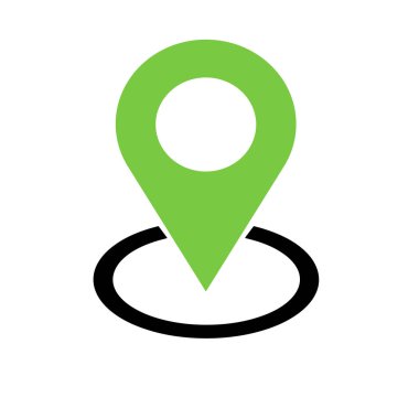 Simge vektör kontrol yer yeşil. Beyaz arka plan PIN tabelada göl kenarında. Düz için grafik tasarım, stil logosu, Web, UI, telefon. Eps10