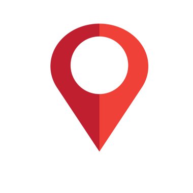 Yer kırmızı simge vektör. Beyaz arka plan PIN tabelada göl kenarında. Navigasyon haritası, gps, yön, yer, Pusula, ilgili kişi, arama kavramı. Düz için grafik tasarım, stil logosu, Web, UI, telefon. Eps10