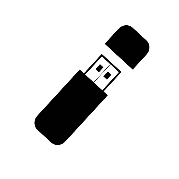 Icône de lecteur flash USB noir avec couvercle, vecteur isolé sur fond blanc. Connecteurs et prises pour PC et appareils mobiles . — Image vectorielle