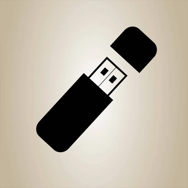 Icône de lecteur flash USB noir avec couvercle, vecteur isolé sur fond brun. Connecteurs et prises pour PC et appareils mobiles . — Image vectorielle