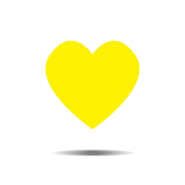 Kalp simge vektör sarı. Aşk sembolü. Sevgililer günü işareti, gölge, grafik ve web tasarım, logo için düz stil beyaz zemin üzerine izole amblemi. Eps10 piktogram