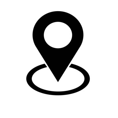 Simge vektör kontrol yer siyah. Beyaz arka plan PIN tabelada göl kenarında. Düz için grafik tasarım, stil logosu, Web, UI, telefon. Eps10