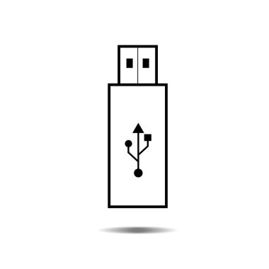 Siyah usb flash sürücü simgesi simgesi, beyaz arka plan üzerinde izole vektör ile. Bağlayıcılar ve Pc ve mobil cihazlar için yuva.