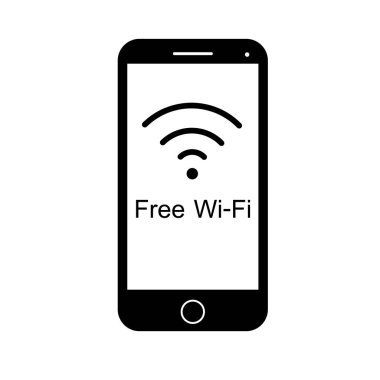 Telefon veya smartphone simgesi, kablosuz simgesini ve ücretsiz Wi-Fi ile dokunmatik ekran tarzında vektör çizim.