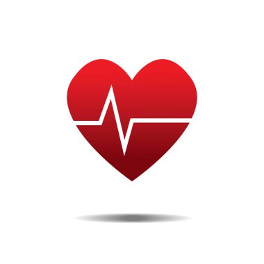 Kırmızı kalp simge vektör dalga ile yukarı aşağı. Aşk sembolü. Sevgililer günü işareti, gölge, grafik ve web tasarım, logo için düz stil beyaz zemin üzerine izole amblemi. 3D Eps10 piktogram