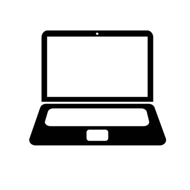 Dizüstü siyah beyaz arka plan üzerinde izole trendy düz stil simgesinde. Web sitesi tasarımı veya logo veya app veya kullanıcı arabirimi bilgisayar simgesi. Vektör çizim, Eps10.