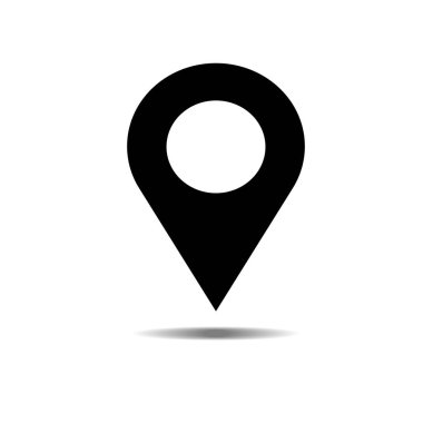 Simge vektör kontrol yer siyah. Beyaz arka plan PIN tabelada göl kenarında. Düz için grafik tasarım, stil logosu, Web, UI, telefon. Eps10