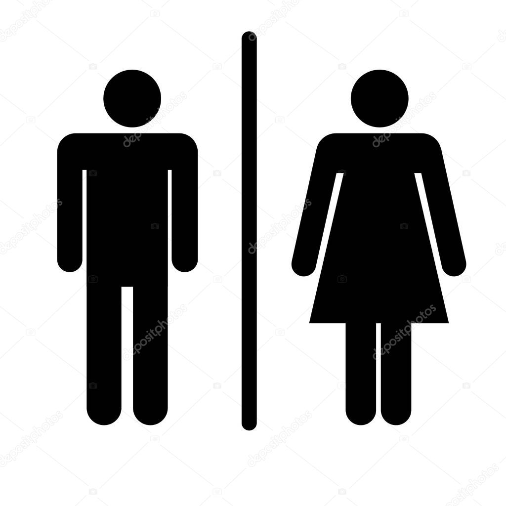 Toilets vector icon. Style is flat rounded wc symbol, black color, rounded angles, white background. Restroom illustration includes lady and gentleman figures