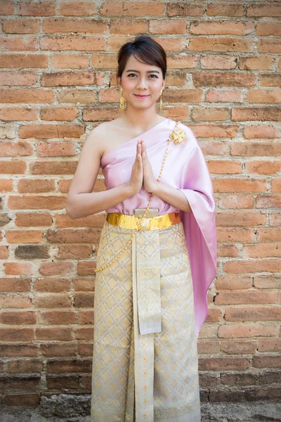 Les Femmes Portent Tissu Traditionnel Thaïlande Robe Thaïlandaise Avec Fond — Photo