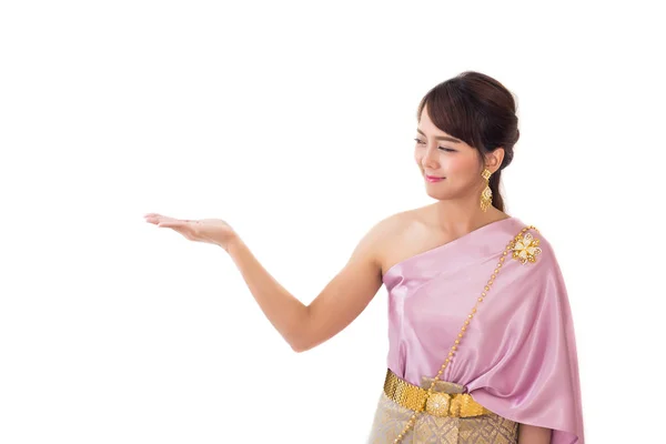 Geleneksel Bez Tayland Giyen Kadın Stand Veya Tay Elbise Hoş — Stok fotoğraf