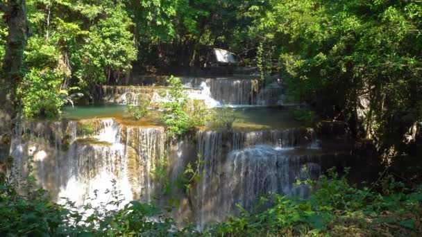 Waterfall Deep Forest Huay Mae Kamin Waterfall Beautiful Famous Khuean — 비디오