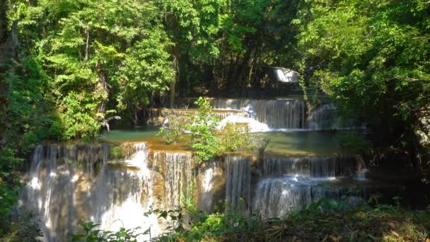 Waterfall Deep Forest Huay Mae Kamin Waterfall Beautiful Famous Khuean — ストック動画