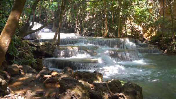 Waterfall Deep Forest Huay Mae Kamin Waterfall Beautiful Famous Khuean — ストック動画