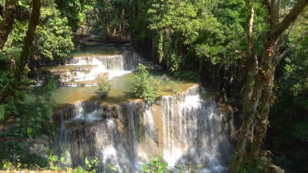 Waterval Diep Bos Bij Huay Mae Kamin Waterval Prachtige Beroemde — Stockvideo