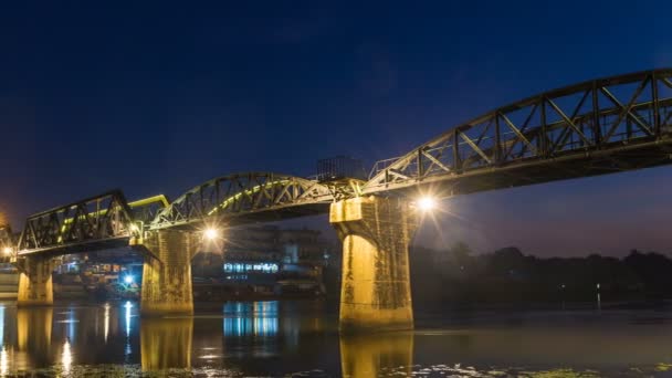 Lapso Tempo Ponte Sobre Rio Kwai Noite Dia Marco Importante — Vídeo de Stock