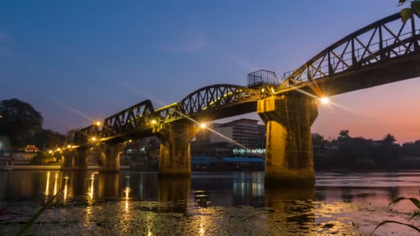 Lapso Tempo Ponte Sobre Rio Kwai Noite Dia Marco Importante — Vídeo de Stock