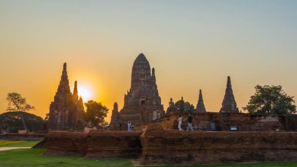Fase Tempo Wat Chaiwatthanaram Ayutthaya Historical Park Hora Pôr Sol — Vídeo de Stock