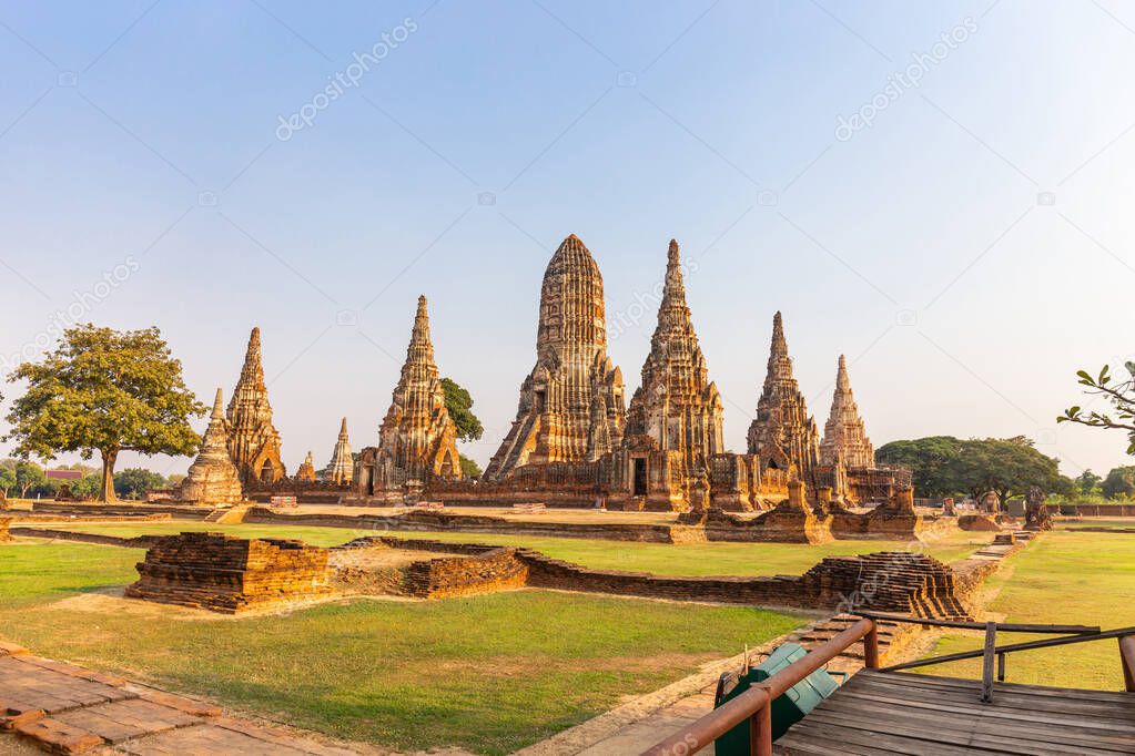 Landscape of  Wat Chai Watthanaram Temple in Buddhist temple Is a temple built in ancient times at Ayutthaya near Bangkok. Thailand