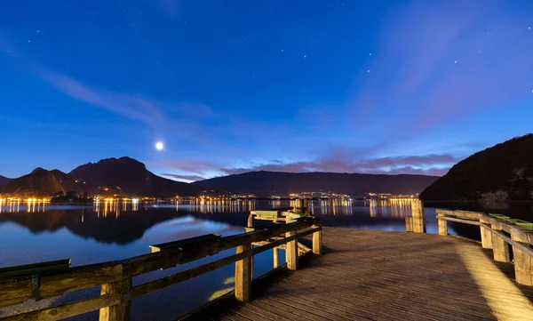 Dusk Lake Annecy Lake Jetty Middle Night — Stock Photo, Image