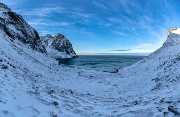 Strand Auf Den Lofoten Mit Schnee Bedeckt — Stockfoto