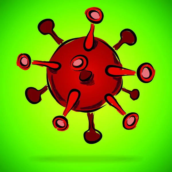 Kırmızı Coronavirus yeşil arka planda COVID-19 imzalı, yeni COVID-19. Enfeksiyon kapma ve koronavirüs konseptini durdur. Çin 'deki tehlikeli koronavirüs hücresi. İzole vektör illüstrasyonu.