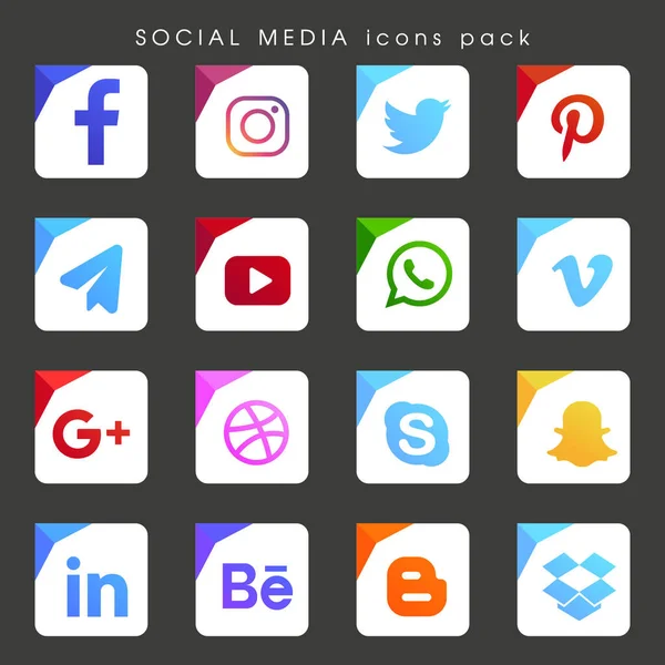 Una Colección Logotipos Populares Color Cuadrado Las Redes Sociales Facebook — Archivo Imágenes Vectoriales