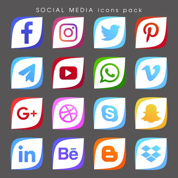 Коллекция Квадратного Цвета Популярных Логотипов Социальных Сетей Facebook Twitter Google — стоковый вектор