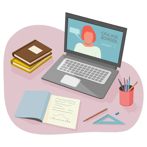 Çevrimiçi eğitim için vektör kavramı. Çevrimiçi eğitim kursları, yeniden eğitim, uzmanlaşma, çalışma rehberleri. Web tasarımı, afişler, tanıtım materyalleri vs. için kullanılabilir. Düz vektör illüstrasyonu.