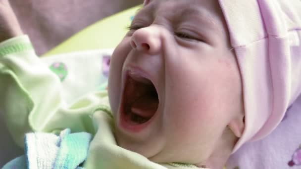 Newborn baby crying. Cute hungry child weeping. — Stock Video