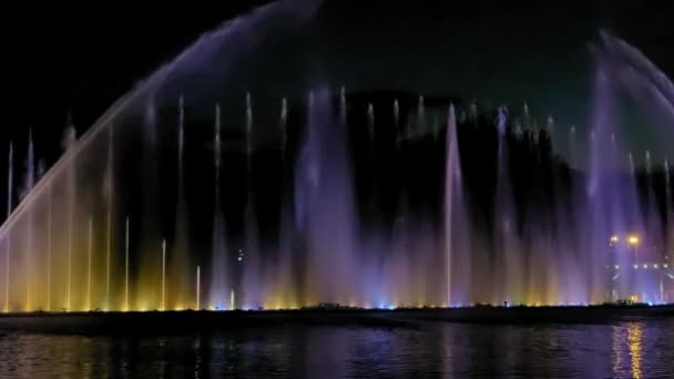 Colorful bright fountain with beautiful reflection — Stock Video