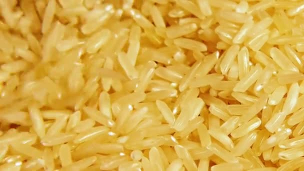 Secar arroz crudo granos de arroz verter y girar lentamente — Vídeos de Stock