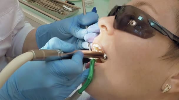 Woman at the dentist medical clinic office — Stock Video