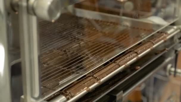 Linea di trasportatori di prodotto su una fabbrica di cioccolato — Video Stock