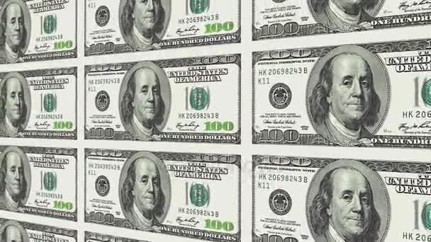 100 dollar bills in distance 3d perspective — Stock Video