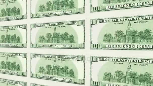 Reverse side of 100 dollar bills in 3d perspective — Stock Video