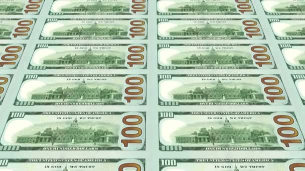 Reverse side of new 100 dollar bills 3d. Looped. — Stock Video