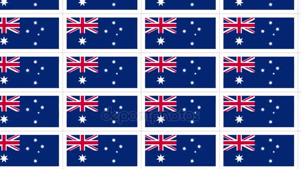 Feuille de cartes postales avec drapeau national australien en boucle — Video