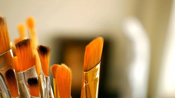 Set of paint brushes close-up. Art studio concept. — Stock Photo, Image