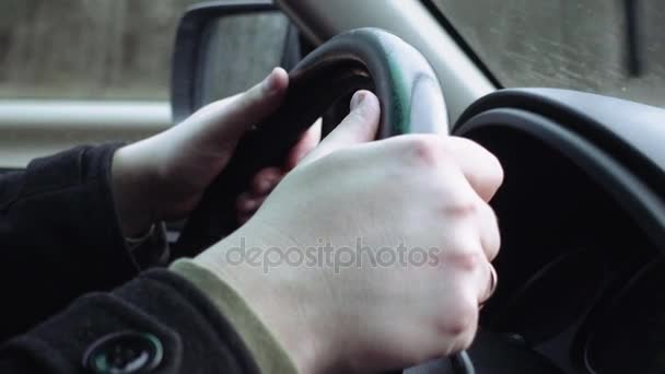 Händerna på ratten — Stockvideo
