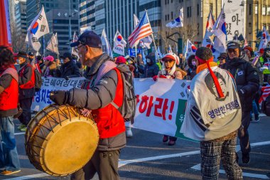 Seul, Güney Kore 1 / 11 / 2020 Gwanghwamun Plaza Güney Kore: 11 Ocak 'ta Seul' de protestolar
