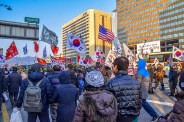 Seul, Güney Kore 1 / 11 / 2020 Gwanghwamun Plaza Güney Kore: 11 Ocak 'ta Seul' de protestolar