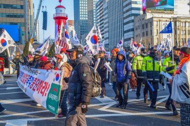 Seul, Güney Kore 1 / 11 / 2020 Gwanghwamun Plaza Güney Kore: 11 Ocak 'ta Seul' de protestolar
