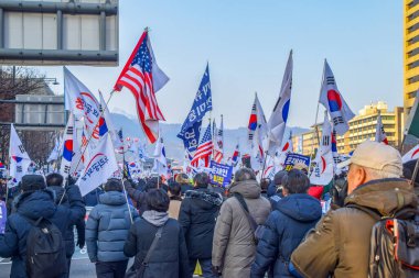 Seul, Güney Kore 1 / 11 / 2020 Gwanghwamun Plaza Güney Kore: 11 Ocak 'ta Seul' de protestolar