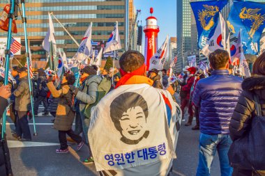 Seul, Güney Kore 1 / 11 / 2020 Gwanghwamun Plaza Güney Kore: 11 Ocak 'ta Seul' de protestolar