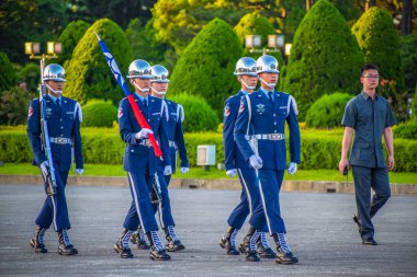 Taipei, Tayvan 8 / 3 / 2019 Taipei Özgürlük Meydanı ROC Bayrak Yükseltme Töreninin Hava Kuvvetleri Onur Muhafızları